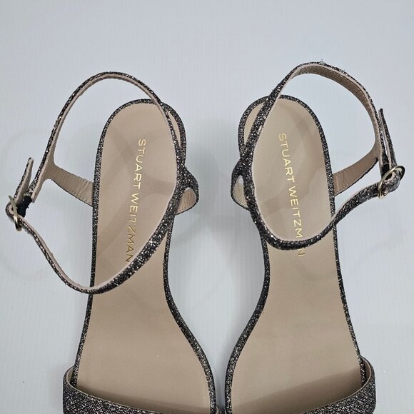 NEW Stuart Weitzman Minimalist 50 Sandal Womens 11 Metallic Pyrite Sparkle Heels - Picture 7 of 14